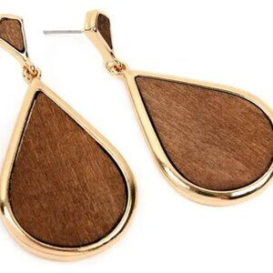 Wooden Teardrop Earrings with Gold Trim